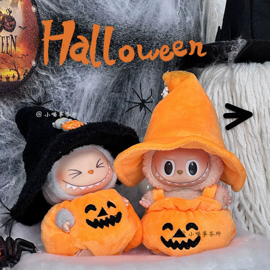 Spooky Labubu Halloween Set - Glow-in-the-Dark Pumpkin Costume for 17cm Vinyl Dolls