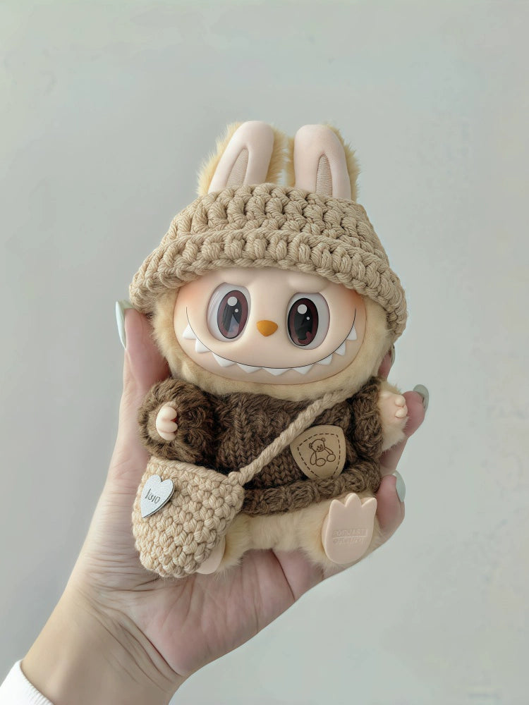 17cm Labubu Gen 1-3 Handmade Classic Denim & Striped Collection | Vinyl/Plush-Compatible Multi-Piece Set with Embroidery & Accessories