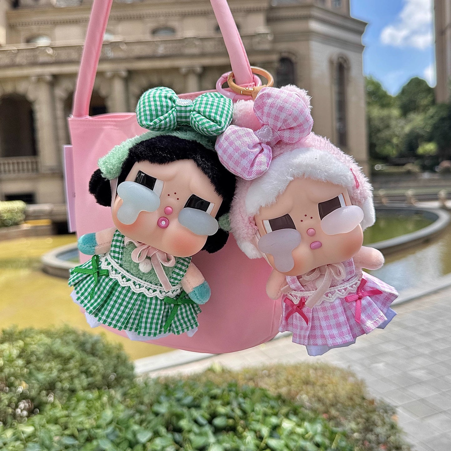 Crybaby Tears Factory Outfit - Green Dress & Hair Bow for 10cm Cotton/Plush/Vinyl Doll Clothes