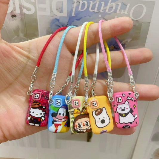 Labubu Charm | Mini Cartoon Pattern Phone Case Charm Model, Creative Neck-Hanging Doll Pendant