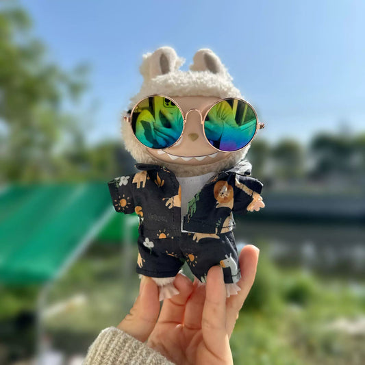 17cm Labubu Beach Outfit - Sunglasses Set for Blind Box Keychain Doll Change Clothes