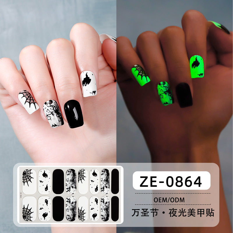 Glow in Dark Halloween Nail Stickers - Waterproof Cartoon Decals for Kids, No Heat Needed