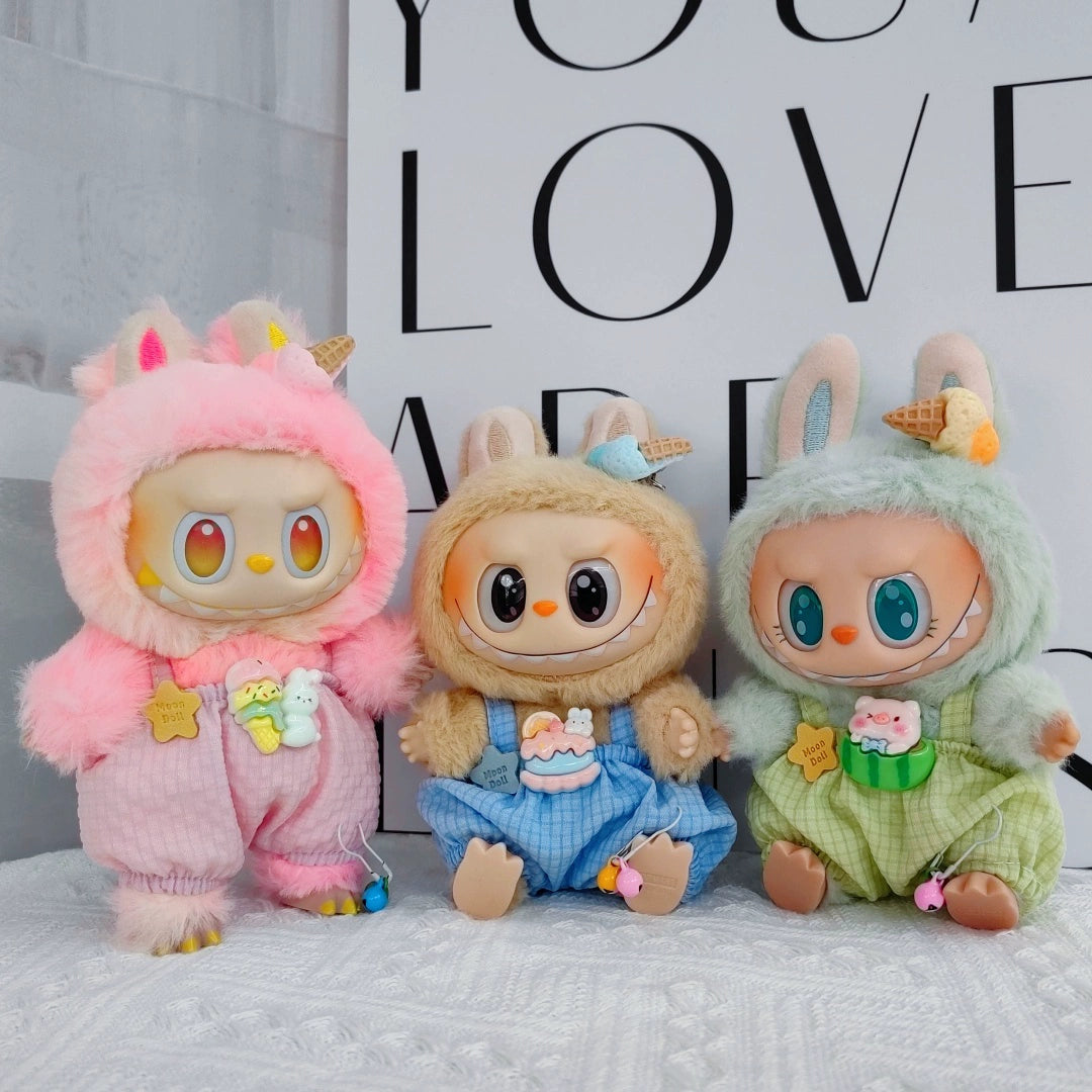 Labubu Outfit 6-Piece Set - Ice Cream Overalls & Accessories for 17cm Vinyl Figures