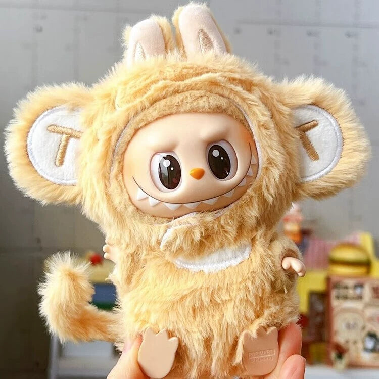 New Labubu Series 1/2 Monkey Outfit - Cute Onesie with Big Ears Hat for Vinyl Doll