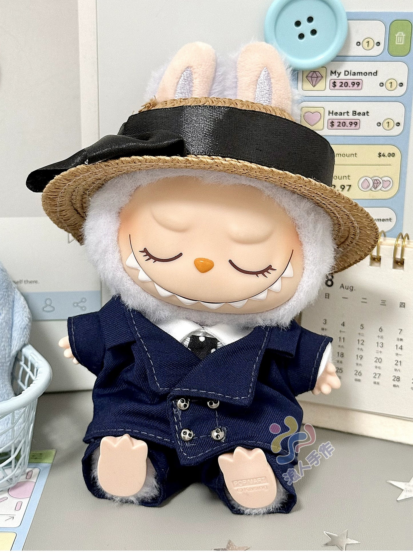 17cm Labubu GD Style Suit Set - G-Dragon Inspired Outfit for Series 1/2/3 Vinyl Doll