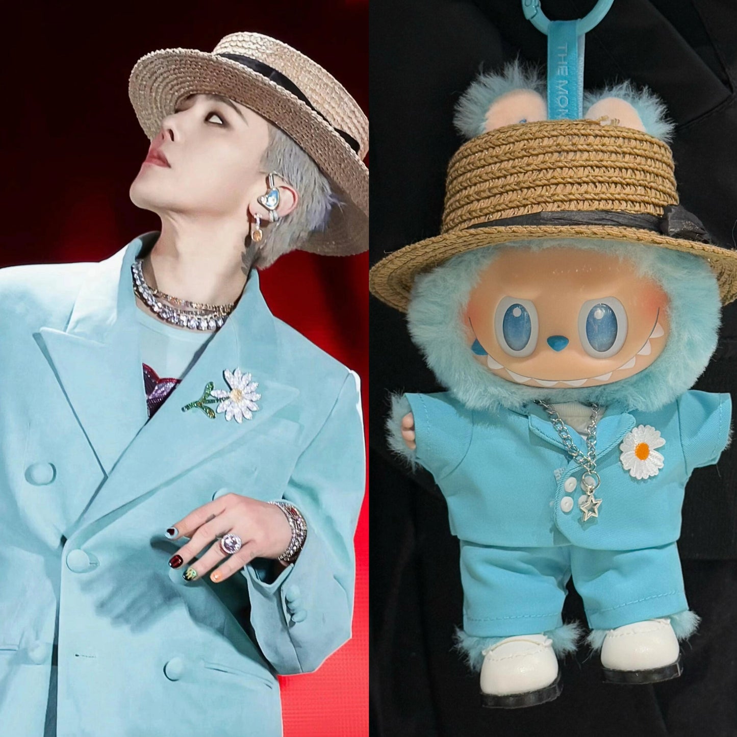 **Labubu x G-Dragon Replica Outfit | 17cm Vinyl Doll Clothes for Gen 1-3 (Including Sitting Style) - Front High-Energy Theme (Doll Not Included)**