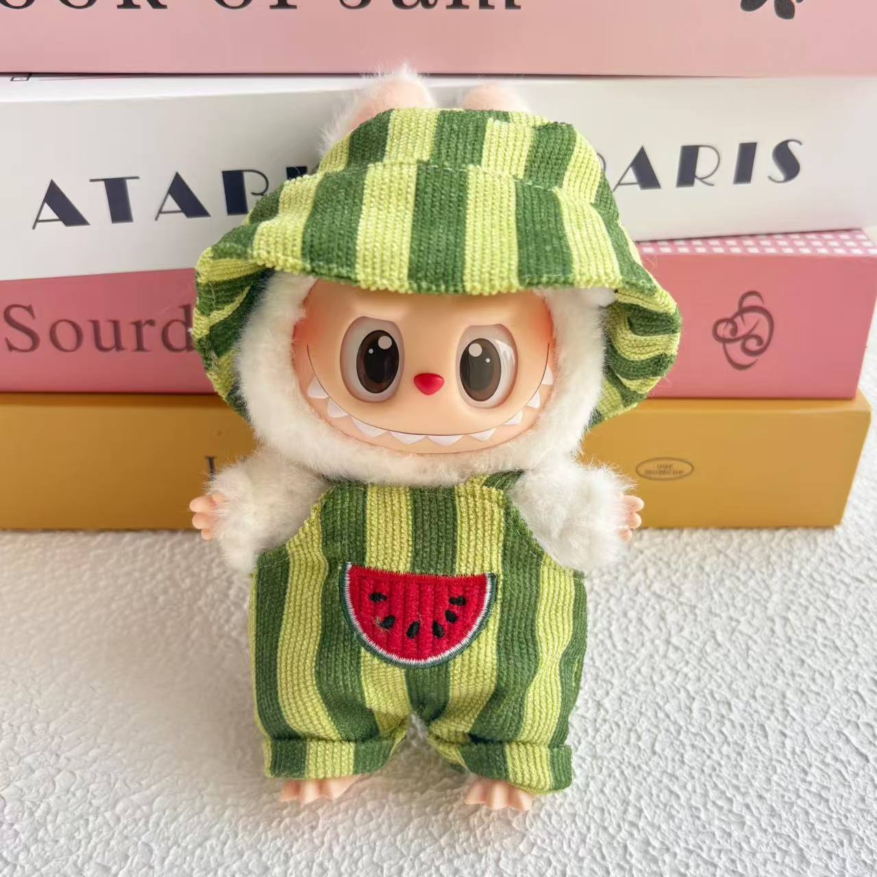 Labubu Series 1/2/3 Keychain Outfit - Summer Watermelon Overalls Set for Doll Clothes