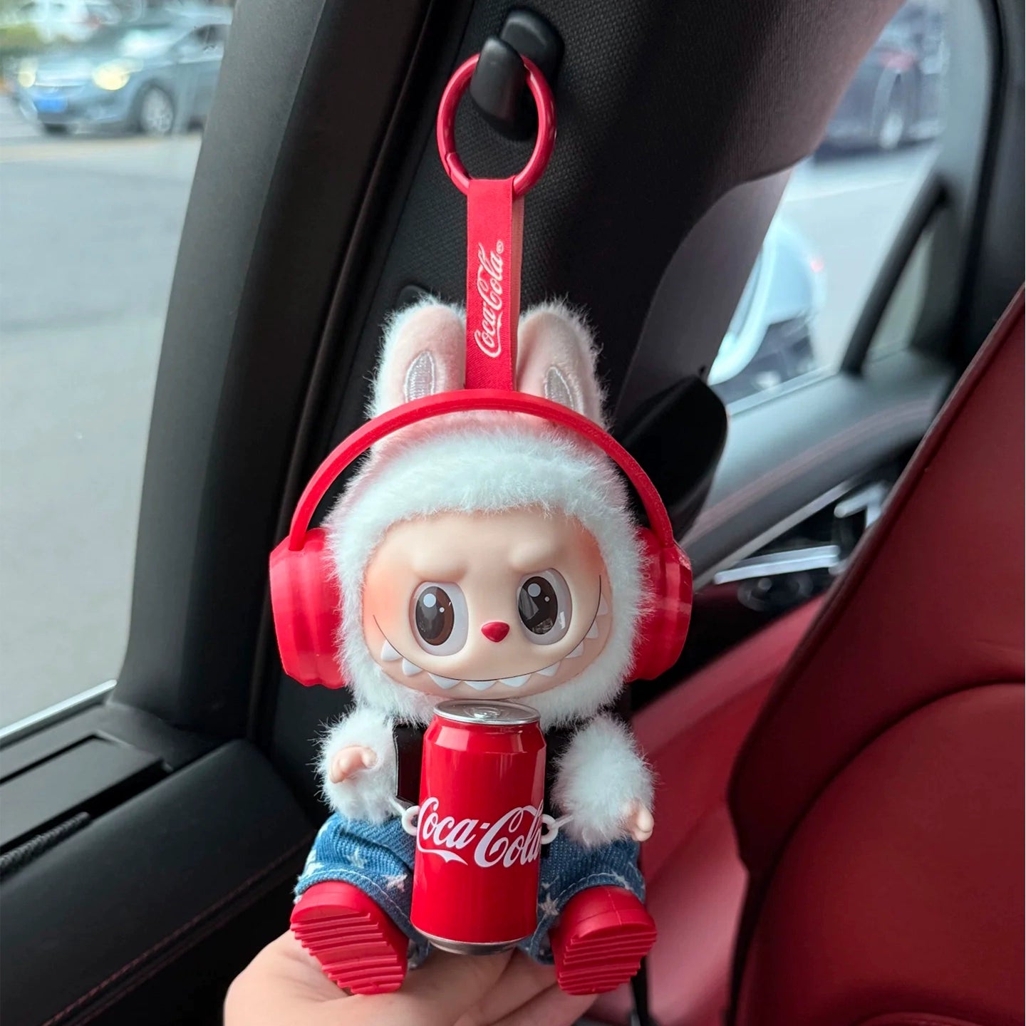 POP MART Labubu Sit-Sit Party Cola Outfit - Red Headphones + Denim Overalls + Red Boots for 17cm Figures (No Doll Included)