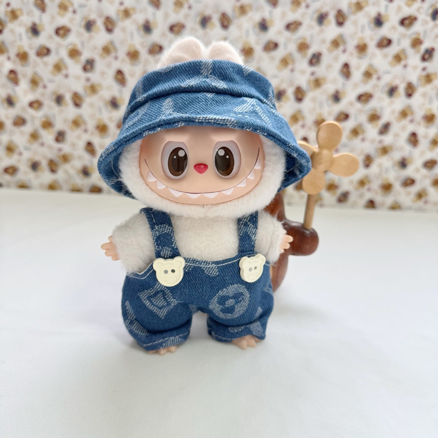 Labubu Series 1/2/3 Outfit - Denim Clover Set for Keychain Doll Clothes Streetwear