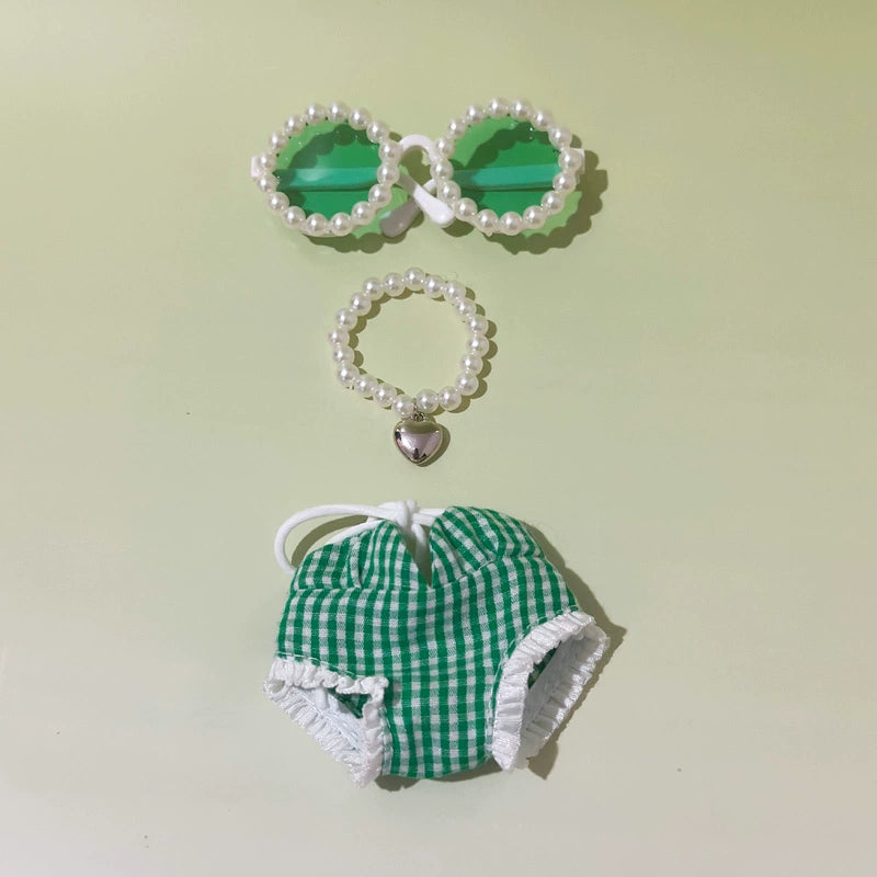 POP MART Labubu Doll Swimsuit Set - Summer Vacation Outfit w/Green Float for Gen 1/2/3 Vinyl Figures 17cm (No Doll Included)