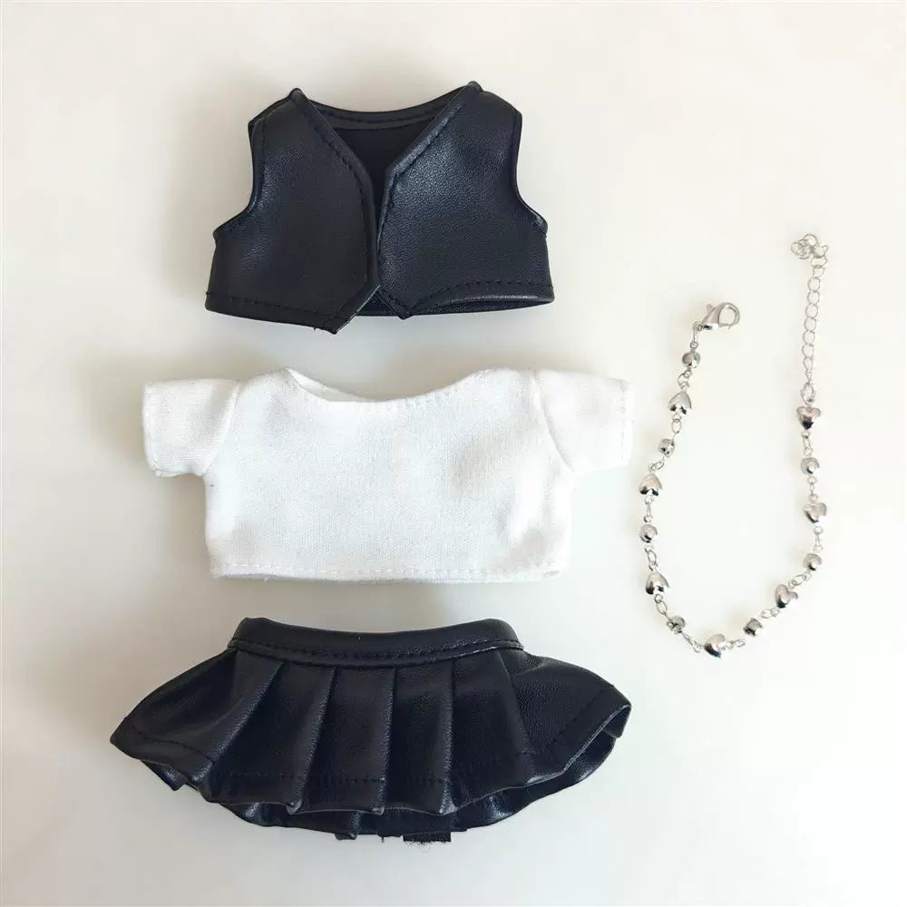 Labubu Outfit Set - Black Cool Overall & Fisherman Hat for 17cm Sitting Figures 1/2/3