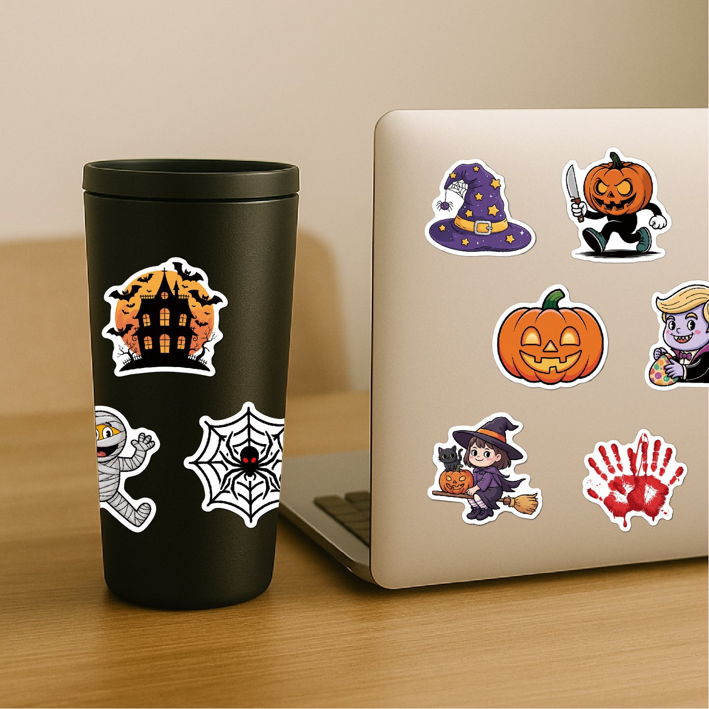 2025 Halloween Stickers - Holographic Waterproof Decals for Cups, Party Gifts, Decor