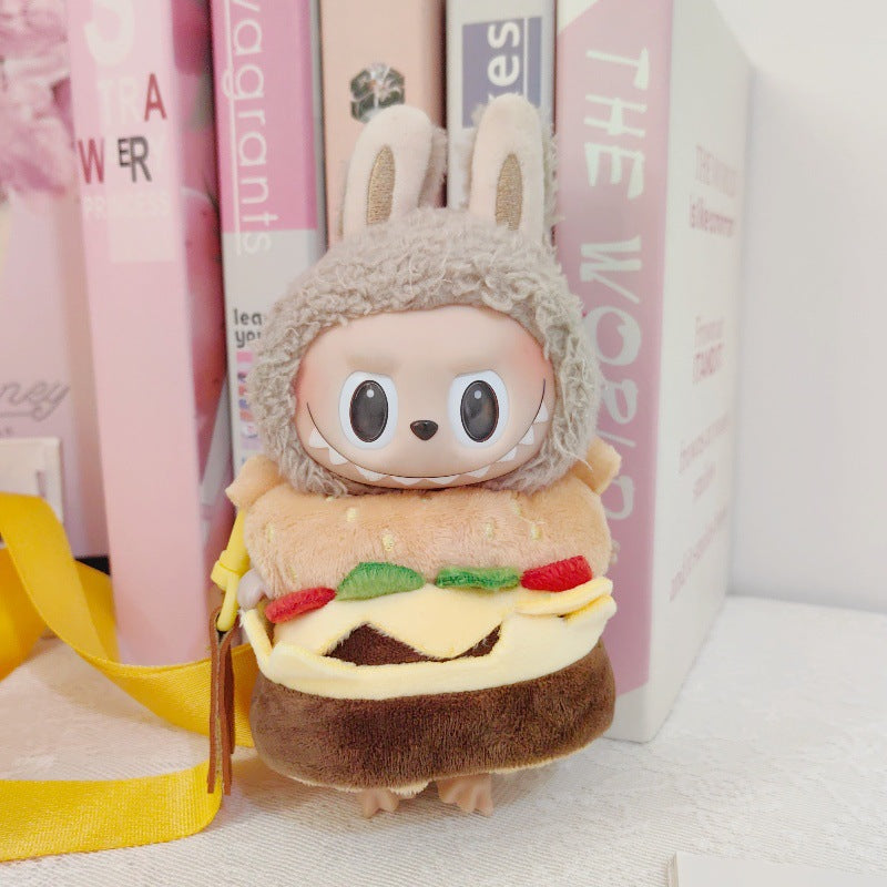 17cm Labubu Blind Box Charm: Burger Carry Bag Doll Clothes (Keychain Accessory, Doll Not Included)