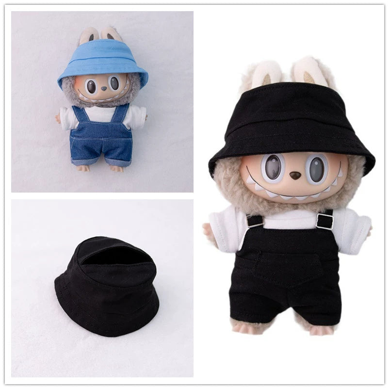 17cm Labubu Macaron Fisherman Hat - Vinyl Face Cap for Series 1/2/3 Doll Accessory