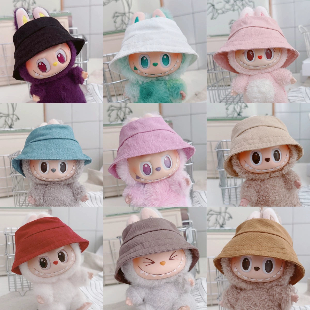 10CM Cotton Doll Bucket Hats & 17CM Labubu Gen 1-3 Open-Mouth Doll Hat Accessories