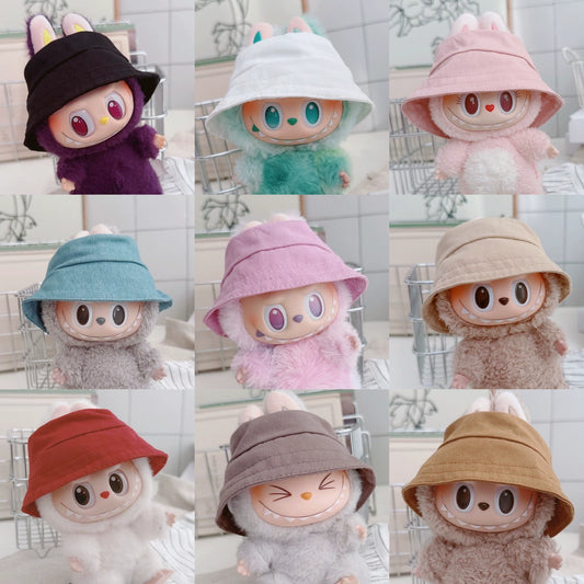 10CM Cotton Doll Bucket Hats & 17CM Labubu Gen 1-3 Open-Mouth Doll Hat Accessories