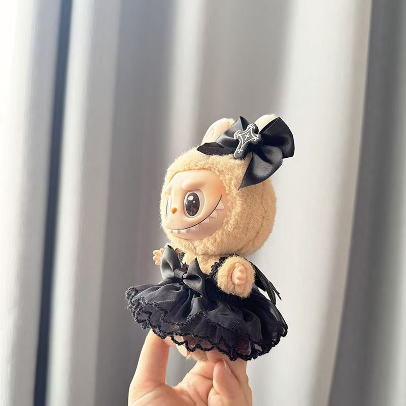 15-17cm Labubu Black Angel Dress | Replacement Outfit for Keychain Charm Dolls | Fits Macaron Series Doll Clothes