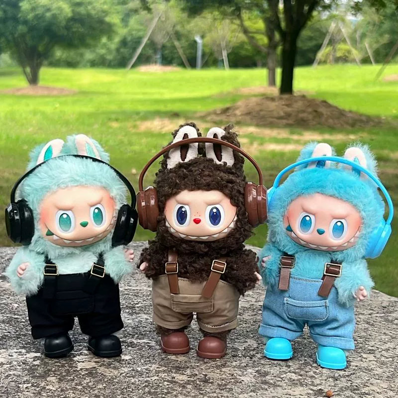 Labubu Series 1/2/3 Outfit - Overalls & Hat Set w/ Phone Strap for Blind Box Doll