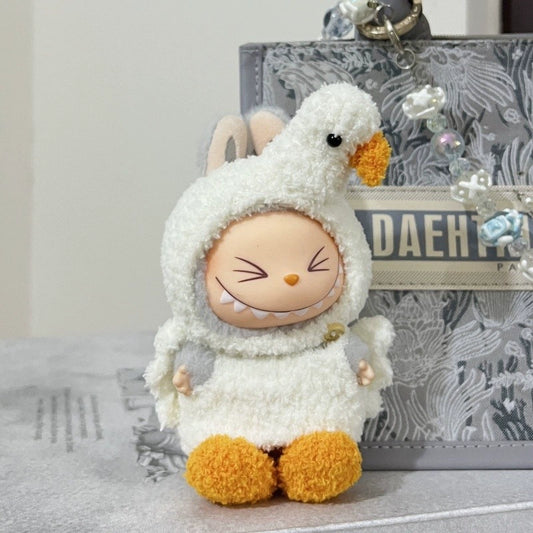 17cm Labubu Gen 1-3 Handmade Classic Denim & Striped Collection | Vinyl/Plush-Compatible Multi-Piece Set with Embroidery & Accessories