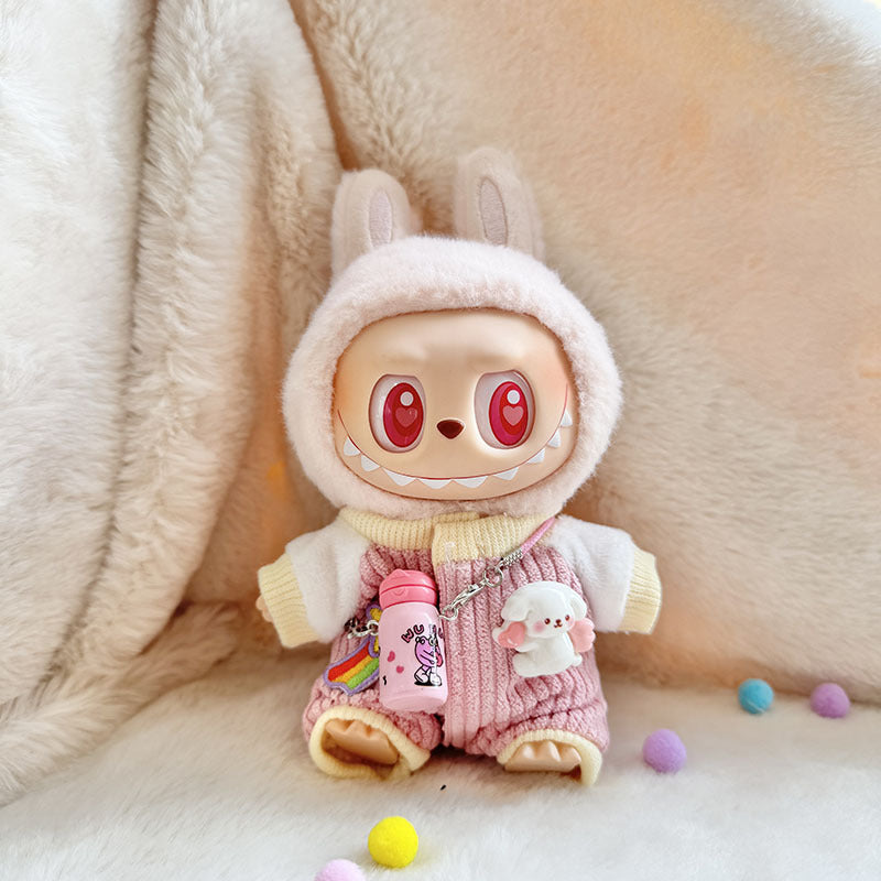 Labubu Series 1/2 Keychain Outfit - Heart Hat & Bottle Overalls Set for Doll Clothes