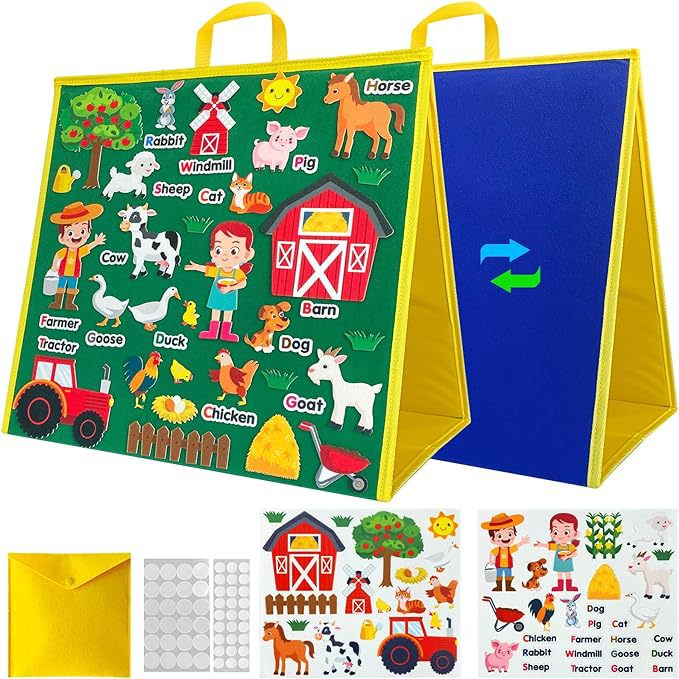 Double-Sided Felt Teaching Board - Standable Story Learning Kit w/ Cartoon Animals Gift