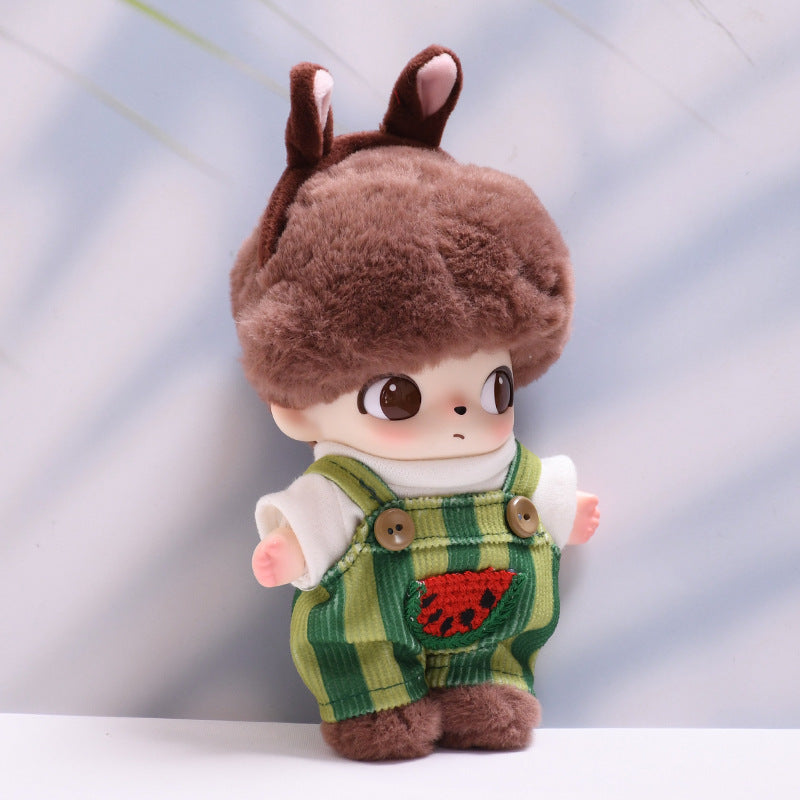 DIMOO WORLD Outfit Set - Watermelon Overalls & T-Shirt for Blind Box Keychain Doll