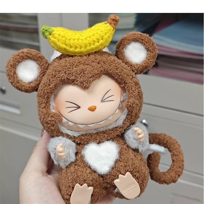 17cm Labubu Gen 1-3 Handmade Macaron Vinyl/Plush-Compatible Outfit Set | Clothes Only with Detachable Keychain Charm for Collectible Dolls