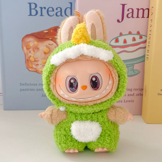 17cm Pop Mart Labubu Cute Knitted Plush Little Dinosaur Doll Outfit Set