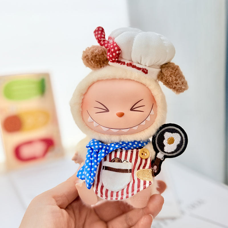 Kawaii LABUBU Chef Clothes Set - Pink Chef Outfits for 17CM LABUBU Plush Doll - Perfect for POP MART Blind Box Collectors