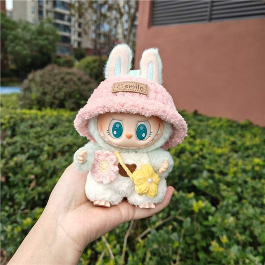 17cm Labubu Gen 1-3 Handmade Macaron Vinyl/Plush-Compatible Outfit Set | Clothes Only with Detachable Keychain Charm for Collectible Dolls