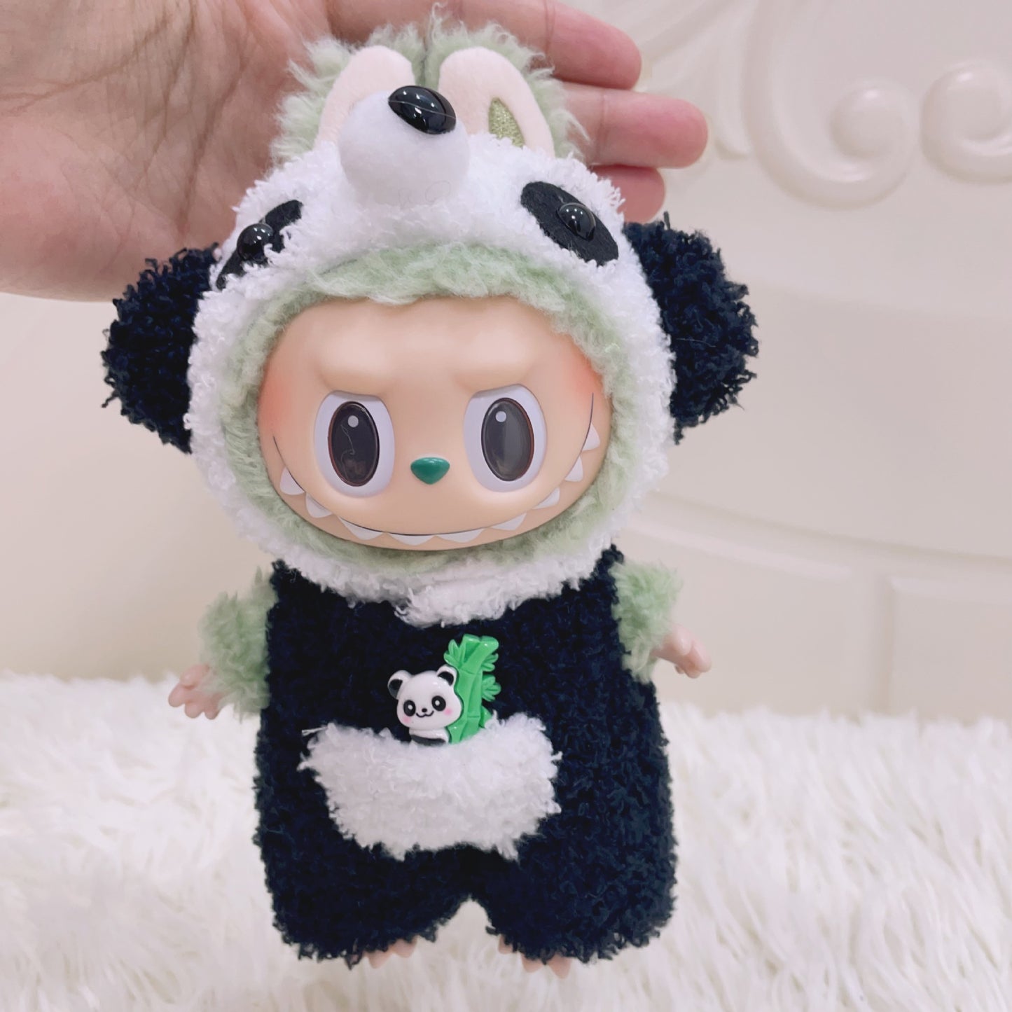 17cm Labubu 1st-2nd Gen Blind Box Clothes Only | Cute Animal Plush Onesie Set with Hoodie & Scarf | Replacement Outfit for Collectible Dolls