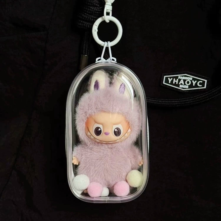 Labubu 4.0 Heart Code Protective Case - Clear Dustproof Carrier for Vinyl Doll Outing