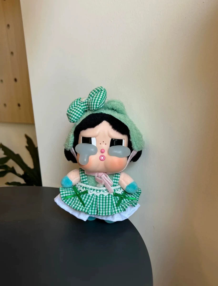 Crybaby Labubu Hawaiian Dress - Green Summer Outfit w/ Bow for Vinyl Doll Clothes