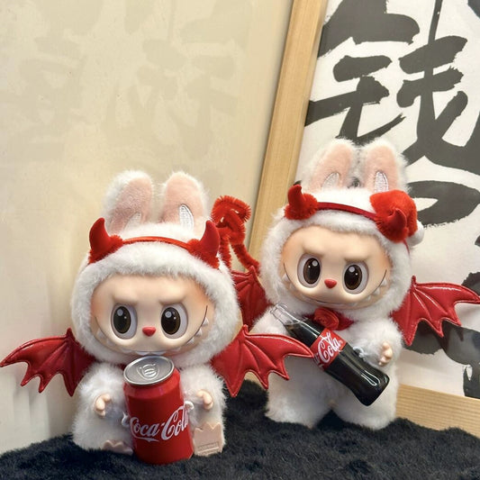 Labubu Series 1/2/3 Outfit - Red Devil Costume w/ Wings, Tail & Headband for Doll Clothes