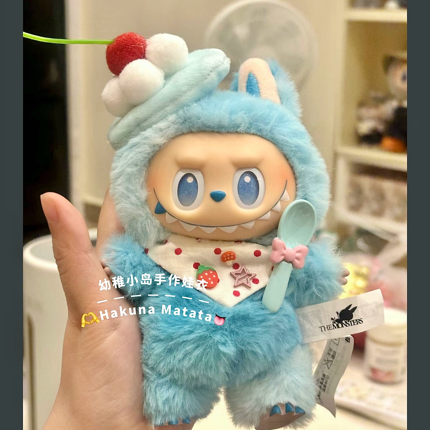 17cm Pop Mart Labubu Gen 1-3 Handmade Polka Dot Chef Outfit Set | Apron + Chef Hat + Top | Vinyl/Plush-Compatible Clothes Only with Detachable Keychain Charm