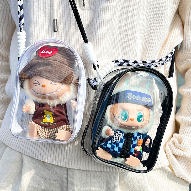 Pop Mart Labubu Gen 3 Transparent Dust-Proof Display Case | Ita Bag with Adjustable Strap for Vinyl Dolls
