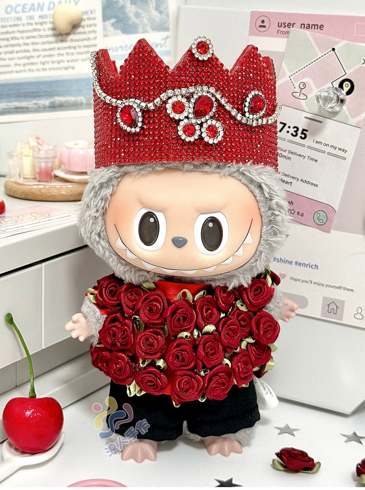 17cm Labubu GD Style Suit Set - G-Dragon Inspired Outfit for Series 1/2/3 Vinyl Doll