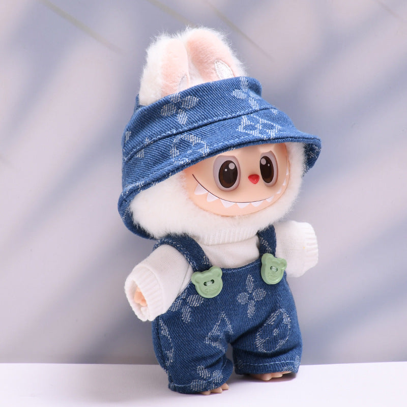 Labubu Series 1/2 Outfit - Printed Overalls & Hat for Keychain Doll Clothes Streetwear