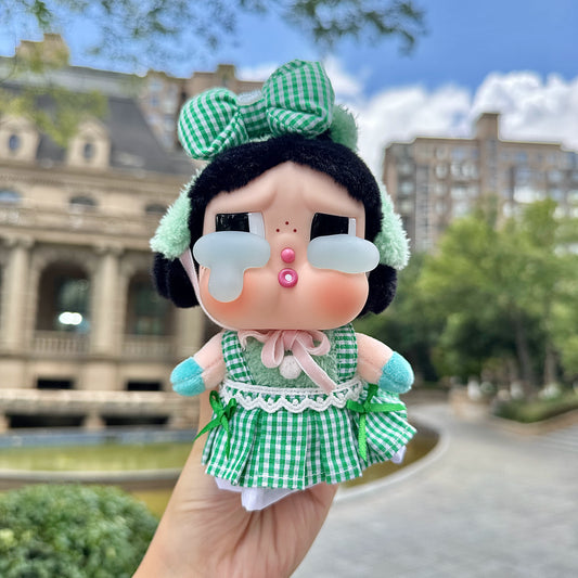 Crybaby Tears Factory Outfit - Green Dress & Hair Bow for 10cm Cotton/Plush/Vinyl Doll Clothes