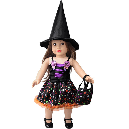 American Girl Doll Halloween Costume - 18 Inch Black & Purple 2-Piece Outfit Set for 18" Dolls (Like AG) | Spooky Holiday Dress