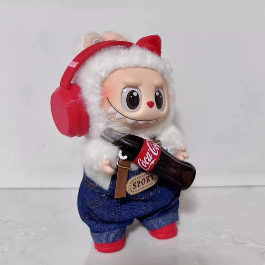 **Labubu Coke-Inspired Outfit Set | Red Headphones, Overalls & Boots for 17cm Vinyl Charms**