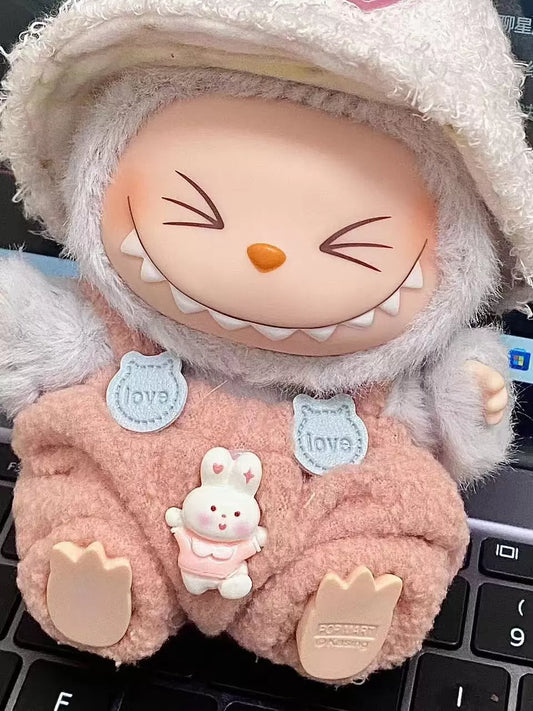 Labubu Outfit - Cute Pink Rabbit Clothes for Blind Box Plush Vinyl Keychain Doll