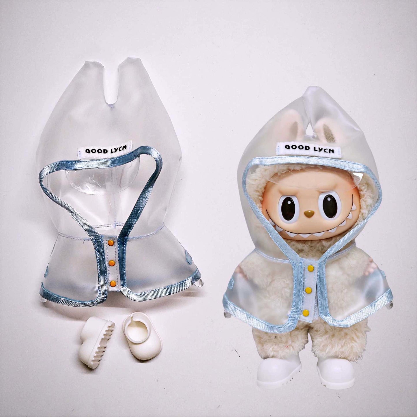 Labubu Rainy Day Essentials - Transparent PVC Raincoat for Vinyl Dolls (No Doll & Shoes)