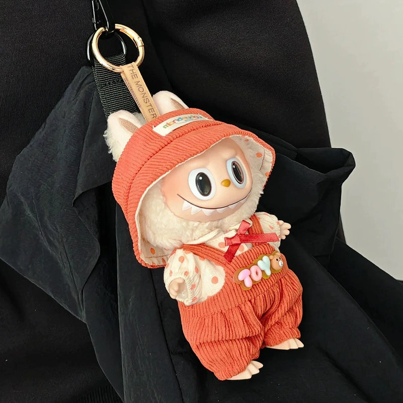 LABUBU CLOTHES, Denim Outfit Set for LABUBU - Cute Striped Tee & Overalls for POP MART Blind Box Plush Dolls