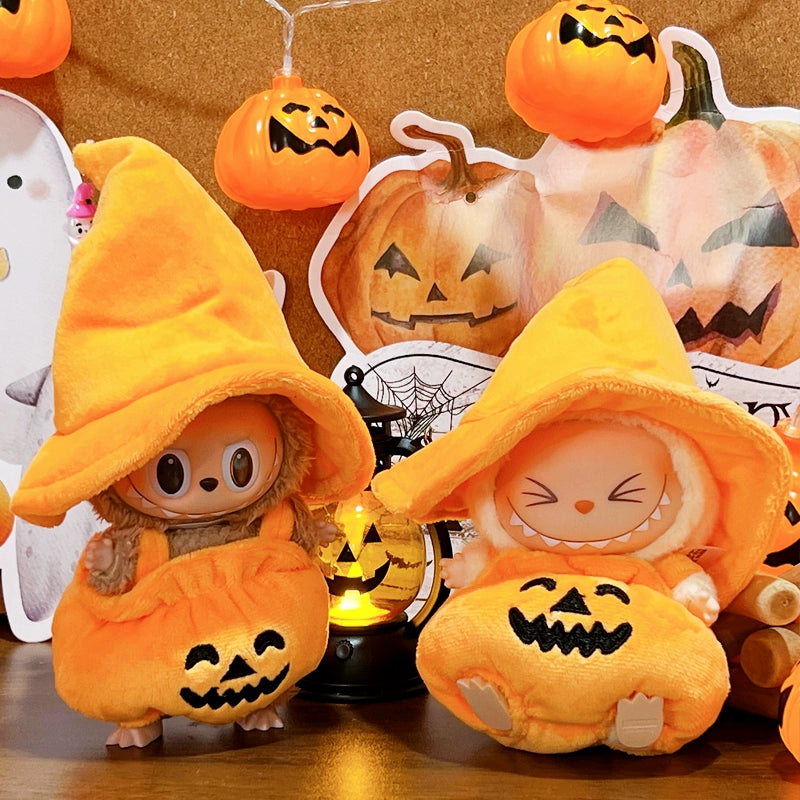 Labubu Series 1/2 Halloween Outfit - Pumpkin Costume for Keychain Doll Clothes Change