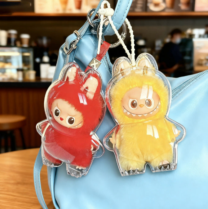 Pop Mart Labubu Gen 4 Secret Code Protective Case | 10.5cm Vinyl Doll Transparent Dust-Proof Display Case with Adjustable Strap