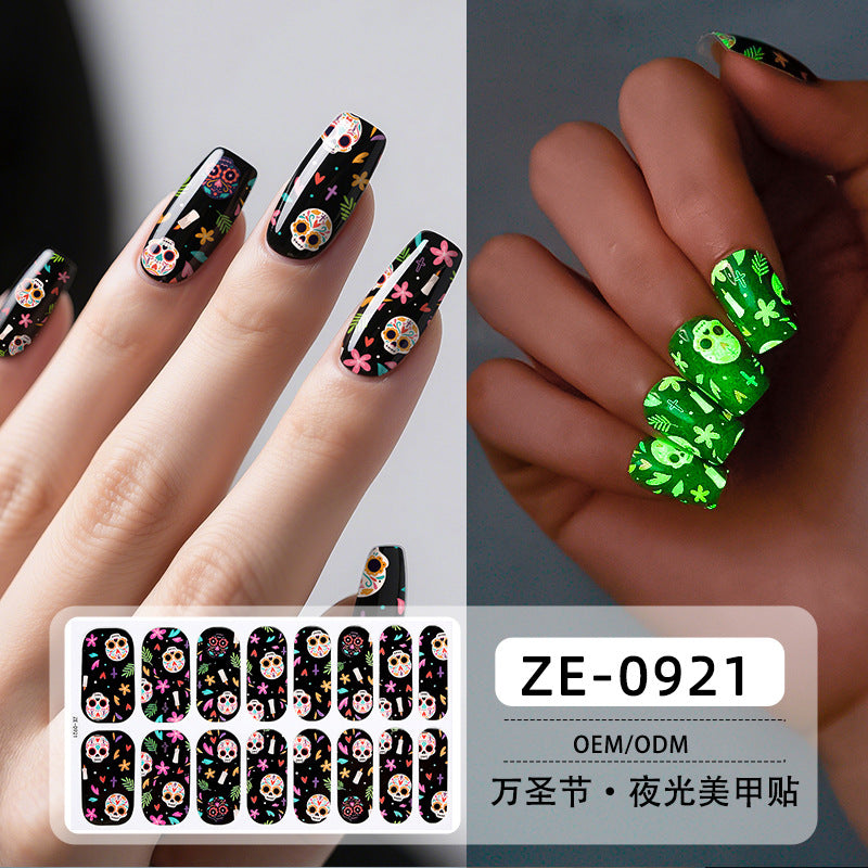 Glow in Dark Halloween Nail Stickers - Waterproof Cartoon Decals for Kids, No Heat Needed