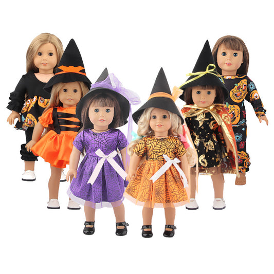Halloween Doll Clothes for 18" American Girl Doll - Black Orange Witch Costume w/ Hat