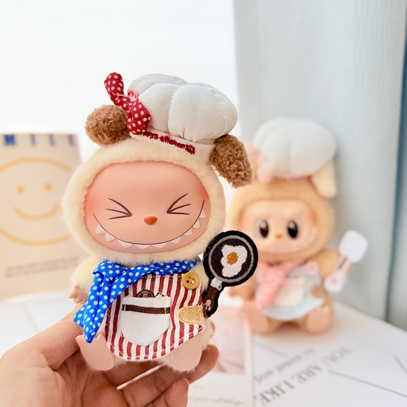Kawaii LABUBU Chef Clothes Set - Pink Chef Outfits for 17CM LABUBU Plush Doll - Perfect for POP MART Blind Box Collectors