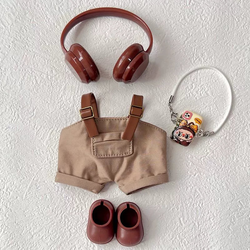 Labubu Series 1/2/3 Outfit - Overalls & Hat Set w/ Phone Strap for Blind Box Doll